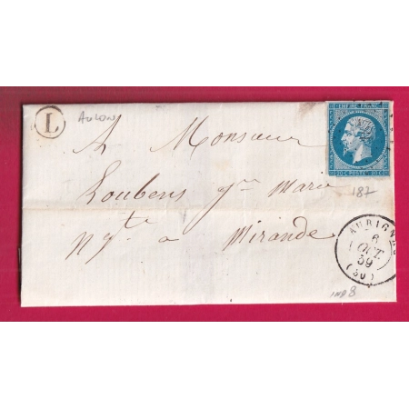 N°14 PC 1871 AURIGNAC HAUTE GARONNE BOITE RURALE L AULON POUR MIRANDE GERS LETTRE
