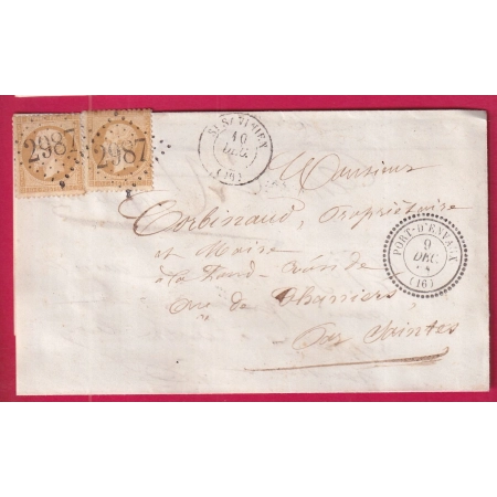 N°21 X2 GC 2987 PORT D'ENVAUX CHARENTE INFERIEURE CAD TYPE 22 T15 ST SAVINIEN POUR SAINTES LETTRE