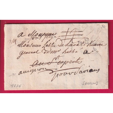 MARQUE DE TOULOUSE 1775 MENTION PORT PAYE A AVIGNON VAUCLUSE REEXP SARRIANS LETTRE