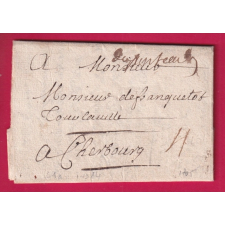 MARQUE MANUSCRIT PONT AUDEMER EURE 1705 LENAIN N°1A INDICE 14 POUR CHERBOURG MANCHE SIGNE CHEVALIER LETTRE