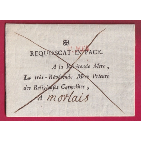 FRANCHISE DES CARMELITES PONT AUDEMER EURE 1769 POUR MORLAIX FINISTERE LETTRE