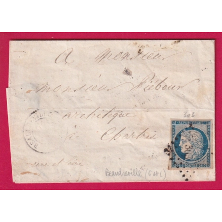 N°4 PC 303 BEAUDREVILLE EURE ET LOIRE POUR CHARTRES AU DOS AMBULANT LIGNE DE TOURS LETTRE