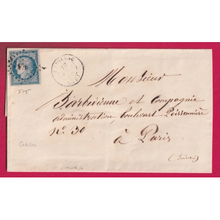 N°4 PC 575 CADILLAC GIRONDE POUR PARIS 1852 AU DOS CACHET DE MAIRIE  LETTRE