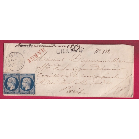 N°14 PC 2956 SURGERES CHARENTE INFERIEURE LETTRE CHARGE 1856 POUR PARIS LETTRE
