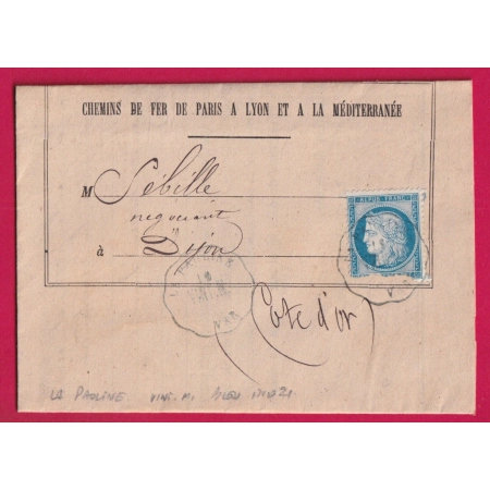 N°60 CONVOYEUR STATION EN BLEU LA PAULINE VAR POUR DIJON COTE D'OR INDICE 21 CACHET GARE LES SALINS D'HYERES LETTRE