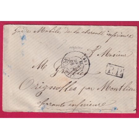 GUERRE 1870 GARDE MOBILE DE LA CHARENTE INFRIEURE  DEPART PP ARGENTAN ORNE POUR ORIGNOLLES LETTRE