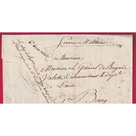 FRANCHISE 6EME DIV MILITAIRE AIDE DE CAMPS ETAT MAJOR DE BESANCON DOUBS POUR BOURG EN BRESSE AIN 1805 LETTRE