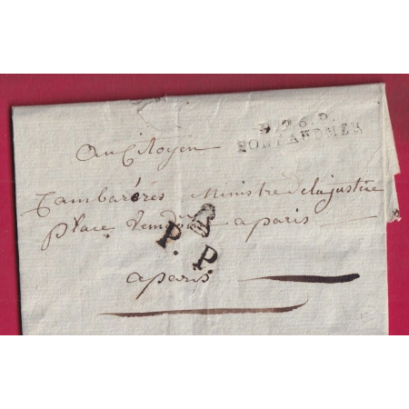 MARQUE P26P PONT AUDEMER EURE + PP BONNET PHRYGIENS POUR PARIS ACHEINE DE BLANGY BONNEVILLE CALVADOS AN8 1800 LETTRE