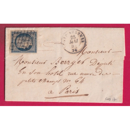 N°4 GRILLE PONT AUDEMER EURE 1851 POUR PARIS TEXTE DE ST CHRISTOPHE SUR CONDE LETTRE