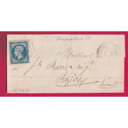 N°22 GC 115 ANSAUVILLERS OISE CAD TYPE 22 POUR BEZIERS HERAULT INDICE 14 LETTRE