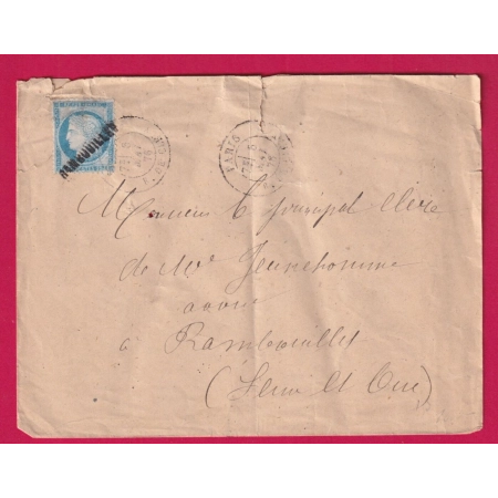 N°60 CAD PARIS R DE CLERY REMPLEMPLOI DE LA GRIFFE DE 1870 RAMBOUILLET SEINE ET OISE CURIOSITE 1876 LETTRE