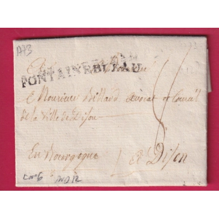 MARQUE FONTAINEBLEAU SEINE ET MARNE 1773 LENAIN N°6 INDICE 12 POUR DIJON COTE D'OR LETTRE