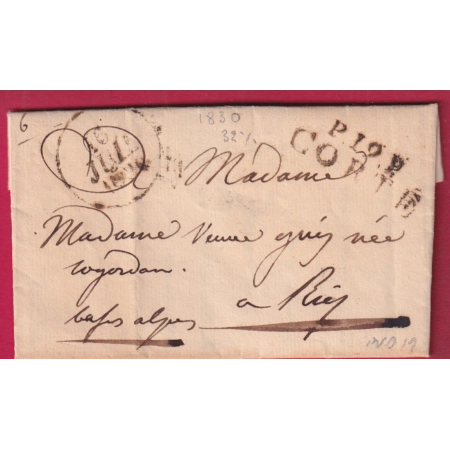 MARQUE P19P CORTE CORSE 1830 INDICE 19 POUR RIEZ BASSES ALPES LETTRE