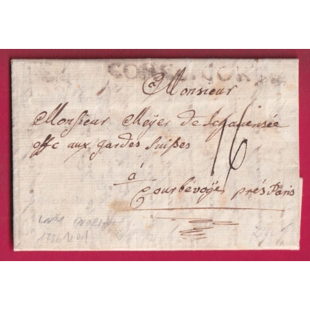 MARQUE CORTE CORSE 1786 LENAIN N°1 POUR OFFICIER GARDE SUISSE COURBEVOIE PARIS INDICE 21 LETTRE