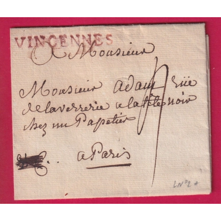 MARQUE VINCENNES EN ROUGE SEINE 1784 LENAIN N°2A INDICE 14 POUR PARIS LETTRE