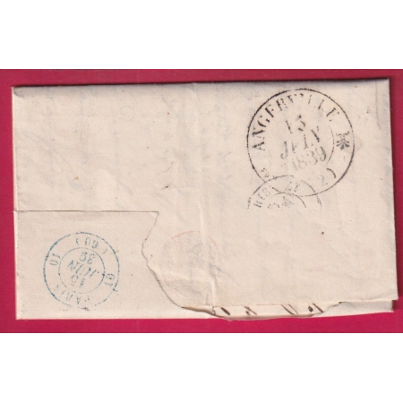 CAD TYPE 11 MENNECY SEINE ET OISE OR EN ROUGE LISSES + DECIME RURAL NOIR ET ROUGE POUR ANGERVILLE 1839 LETTRE