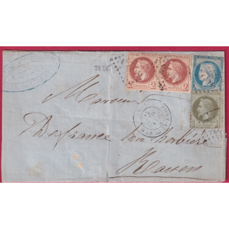 N° 25 26 PAIRE 37 GC 2925 PONTAUDEMER EURE POUR ROUEN 10 SEPTEMBRE 1871 LETTRE