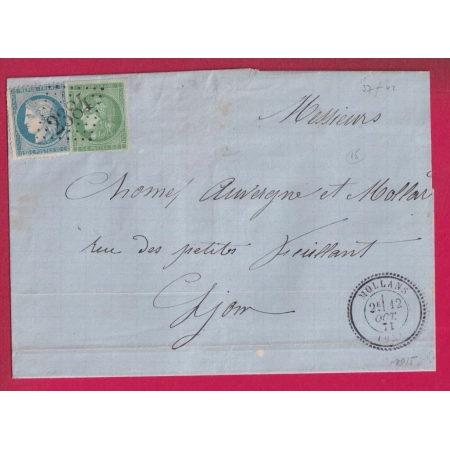N°37 42B GC 2384 CAD TYPE 24 MOLLANS DROME POUR LYON LETTRE