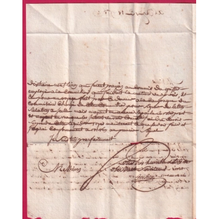 MARQUE BEZIERS HERAULT EN ROUGE LENAIN N°7A POUR NARBONNE INDICE 13 LETTRE