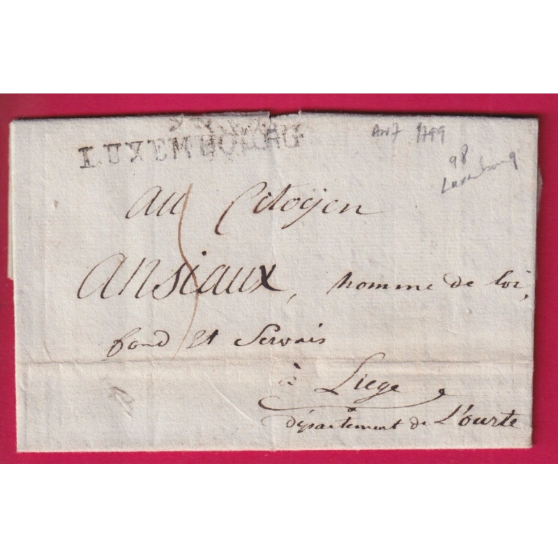 MARQUE CONQUIS 98 LUXEMBOURG 1799 POUR LIEGE BELGIQUE LETTRE