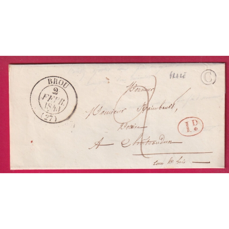 CAD TYPE 12 BROU EURE ET LOIR BOITE RURALE C FRAZE DECIME RURAL POUR CHATEAUDUN 1840 LETTRE