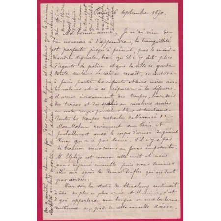 SIEGE DE PARIS TEXTE AVANT LE SIEGE SUR MOUVEMENT DES TROUPES 6 SEPTEMBRE 1870 AVEC SA TRANSCRIPTION LETTRE
