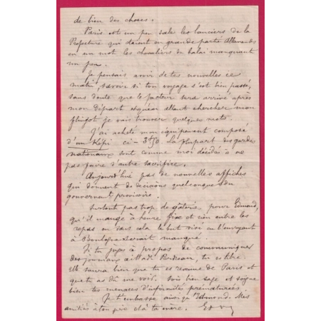 SIEGE DE PARIS TEXTE AVANT LE SIEGE SUR MOUVEMENT DES TROUPES 6 SEPTEMBRE 1870 AVEC SA TRANSCRIPTION LETTRE