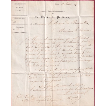 N°4 TTB GRILLE POITIERS VIENNE 1850 POUR BRUXEROLLES LE MAIRE LETTRE