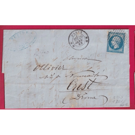 N°14 CERCLE DE POINTS CARRE P 1366 + 3310 PARIS POUR CREST DROME 1862 LETTRE