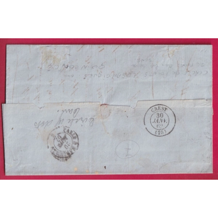 N°14 CERCLE DE POINTS CARRE P 1366 + 3310 PARIS POUR CREST DROME 1862 LETTRE