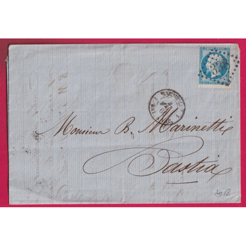 N°22 MARSEILLE 1 BATEAU A VAPEUR 1 POUR BASTIA TIMBRE GC 338 INDICE 18 LETTRE