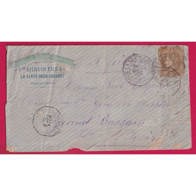 N°30 TARDIF LA FERTE SOUS JOUARRE SEUNE ET MARNE 1898 POUR GRAND BASSAM COTE D'IVOIRE LETTRE