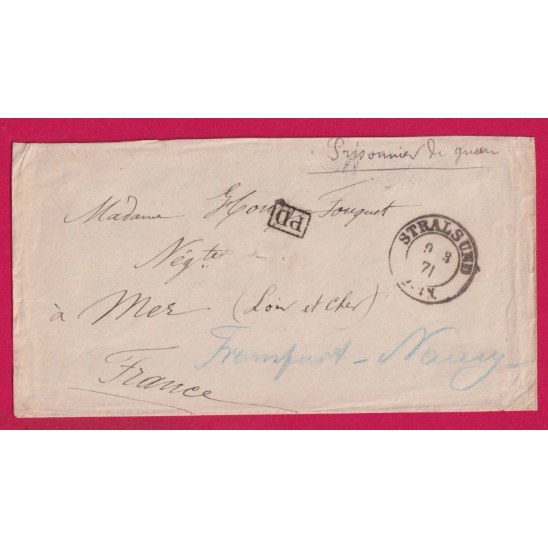 GUERRE 1870 PRISSONIER DE GUERRE CAMPS DE STALSUND ALLEMAGNE 1871 POUR MER LOIR ET CHER LETTRE