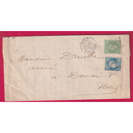 N°37 20 PARIS R ST LAZARE ETOILE 2 DU 11 SEPTEMBRE 1871 POUR DOUAI NORD ETIQUETTE AU DOS LETTRE