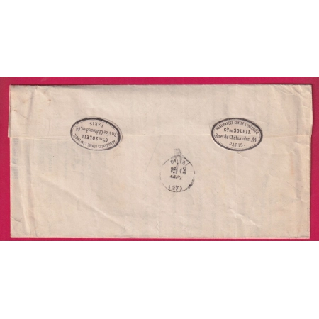 N°37 20 PARIS R ST LAZARE ETOILE 2 DU 11 SEPTEMBRE 1871 POUR DOUAI NORD ETIQUETTE AU DOS LETTRE