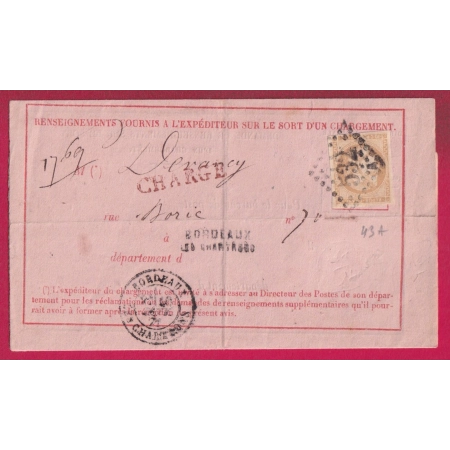N°43A GC 532 A BORDEAUX LES CHARTRONS AVIS CHARGEMENT ROSE INCOMPLET LETTRE