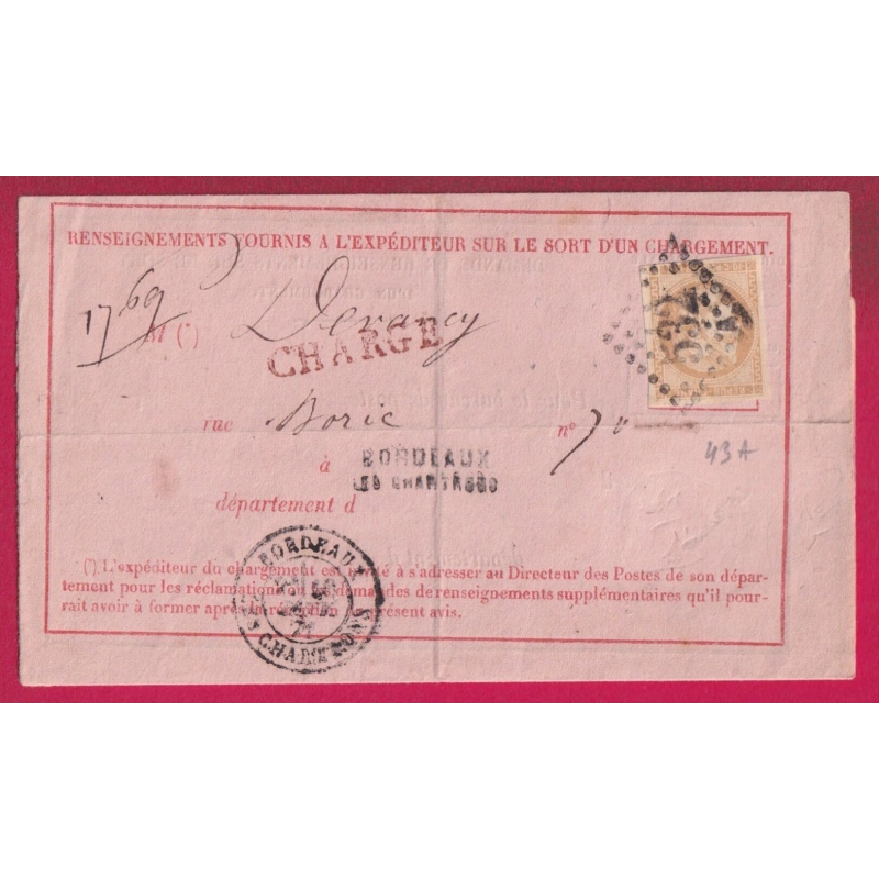 N°43A GC 532 A BORDEAUX LES CHARTRONS AVIS CHARGEMENT ROSE INCOMPLET LETTRE