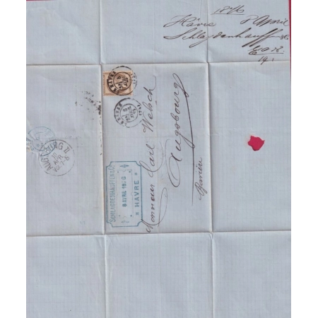 N°56 CAD LE HAVRE SEINE INFRIEURE POUR AUGSBURG ALLEMAGNE 1876 LETTRE