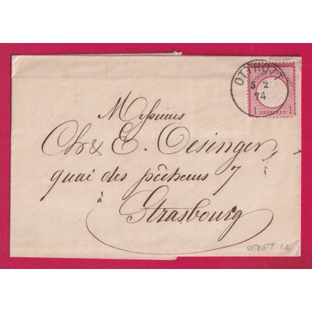 ALSACE LORRAINE OTTROTT BAS RHIN 1874 POUR STRASBOURG BAS RHIN LETTRE