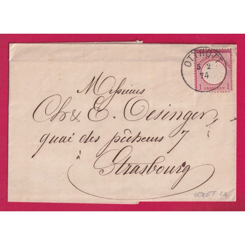 ALSACE LORRAINE OTTROTT BAS RHIN 1874 POUR STRASBOURG BAS RHIN LETTRE