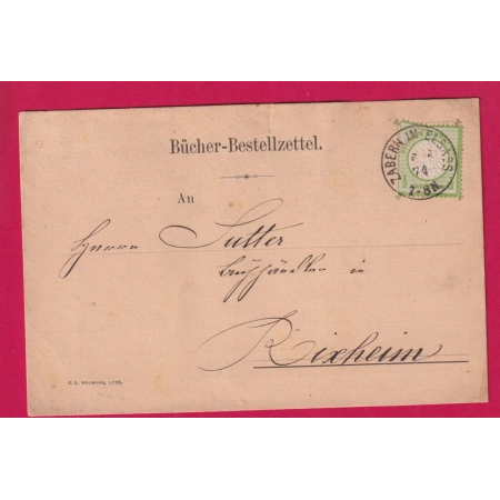 ALSACE LORRAINE ZABERN SAVERNE 1874 BAS RHIN POUR RIXHEIM CARTE REPIQUE LETTRE