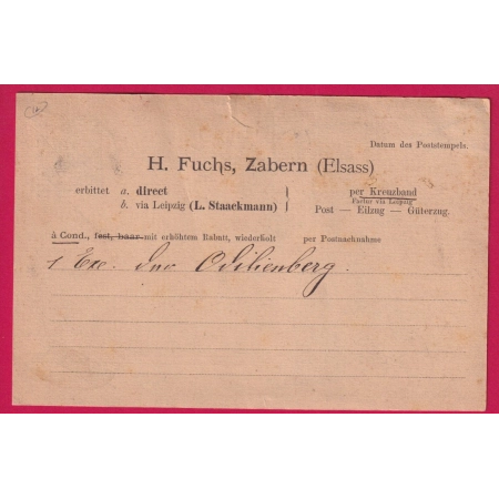 ALSACE LORRAINE ZABERN SAVERNE 1874 BAS RHIN POUR RIXHEIM CARTE REPIQUE LETTRE