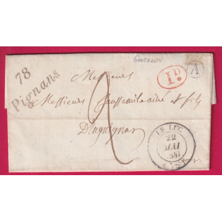 CURSIVE 78 PIGNANS VAR CAD TYPE 14 LE LUC BOITE RURALE A GONFARON DECIME RURAL 1841 POUR GRAGUIGNAN LETTRE