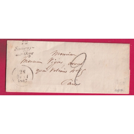 CURSIVE 72 SAVIGNY SUR ORGE SEINE ET OISE DATEUR A 1847 POUR PARIS INDICE 14 LETTRE