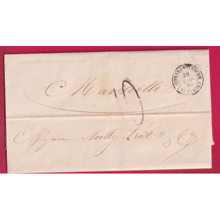 CAD TYPE 15 CONSTANTINOPLE TURQUIE TAXE TAMPON 10 POUR MARSEILLE 1856 BFE LETTRE