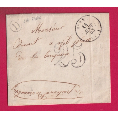 CAD TYPE 15 BERRE BOUCHES DU RHONE BOITE RURALE D LA FARE DES OLIVIERS POUR APT VAUCLUSE 1853 LETTRE