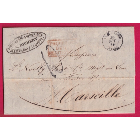 CAD TYPE 15 ALEXANDRIE EGYPTE EGYPT TAXE 10 PAQUEBOT MEDITERRANEE POUR MARSEILLE LETTRE