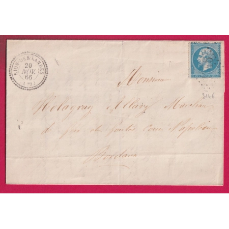 N°22 GC 3146 RION DES LANDES CAD TYPE 22 POUR BORDEAUX LETTRE