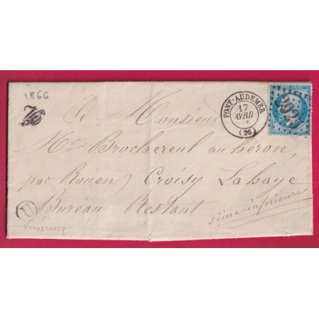 N°22 GC 2925 PONT AUDEMER EURE BOITE RURALE U VANNECROCQ POUR CROISY LA HAYE SEINE INFERIEURE LETTRE