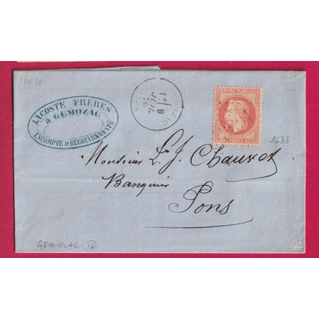 N°31 GC 1633 GEMOZAC CHARENTE INFERIEURE POUR PONS CAD TYPE 16 LETTRE